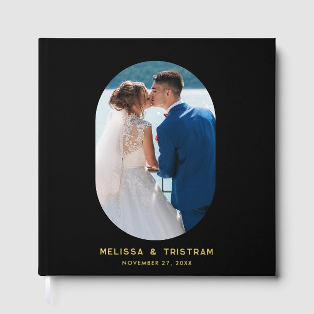 Elegantes Oval Foto Elegante Hochzeit Gästebuch (Vorderseite)