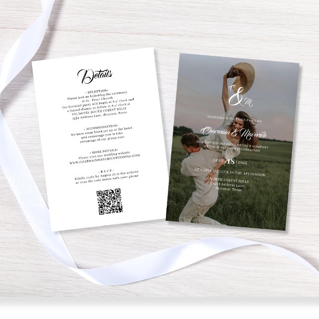 Elegantes Overlay Foto Monogram Budget Hochzeit Einladung (Von Creator hochgeladen)