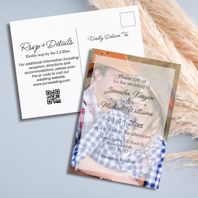 elegantes Overlay Foto qr Code uAwg Hochzeit Einladungspostkarte (Von Creator hochgeladen)