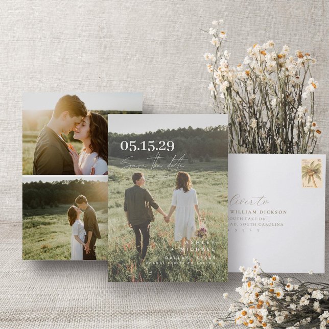 Elegantes Overlay Moderne Skripttypografie 3 Foto Save The Date (Save the Date!)