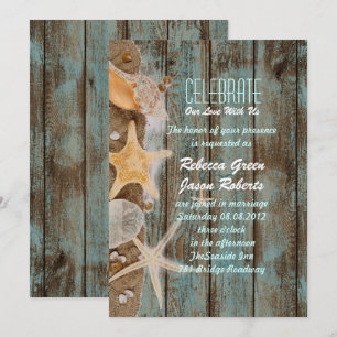 elegantes Ozean-Ferienhaus Muscheln Strandhochzeit Einladung