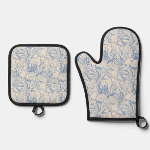 Elegantes Ozeanblau Ofenhandschuh & Topflappen-Set