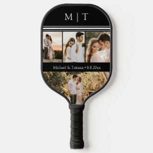 elegantes Paar 4 Fotos Monogramm schwarz & weiß Pickleball Schläger