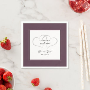 Elegantes Paar Lila Hochzeitsherzen für immer Lieb Serviette