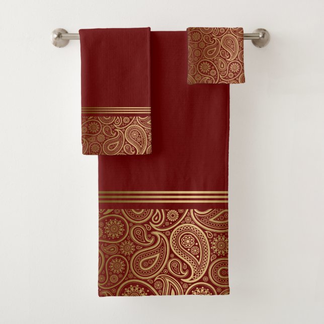 Elegantes Paisley-Muster in Rot Badhandtuch Set (Insitu)