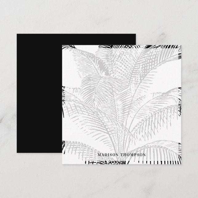 Elegantes Palm Tree Blätter Schwarz-Weiß Muster Mitteilungskarte (Vorne/Hinten)