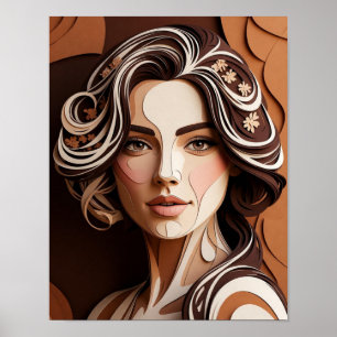 Elegantes Papier-Schnitt-Porträt in warmen Erdtöne Poster