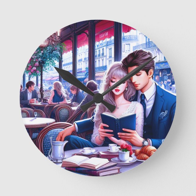 Elegantes Pariser Café Runde Wanduhr (Vorderseite)
