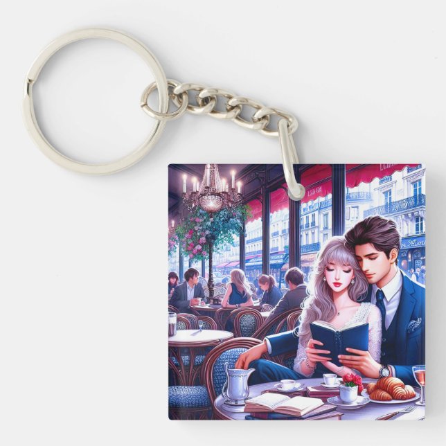 Elegantes Pariser Café Schlüsselanhänger (Vorderseite)