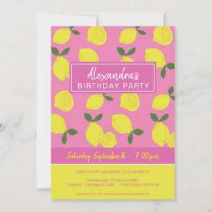 Elegantes Party aus rosa und gelben Zitronen Einladung