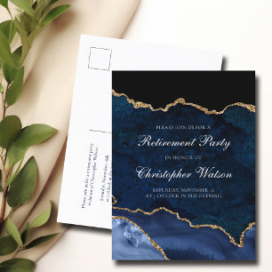 Elegantes Party für das Ruhestand Navy Blue Gold A Einladungspostkarte