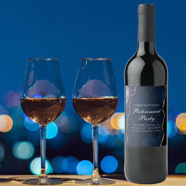 Elegantes Party für das Ruhestand Navy Blue Gold A Weinetikett (Von Creator hochgeladen)