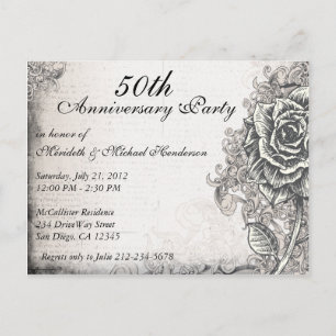 Elegantes Party für Vintage Rose zum Jubiläum Einladungspostkarte