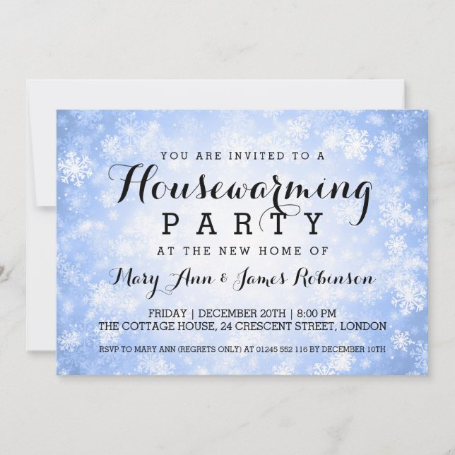 Elegantes Party Housewarming Blue Winter Wonderlan Einladung (Vorderseite)