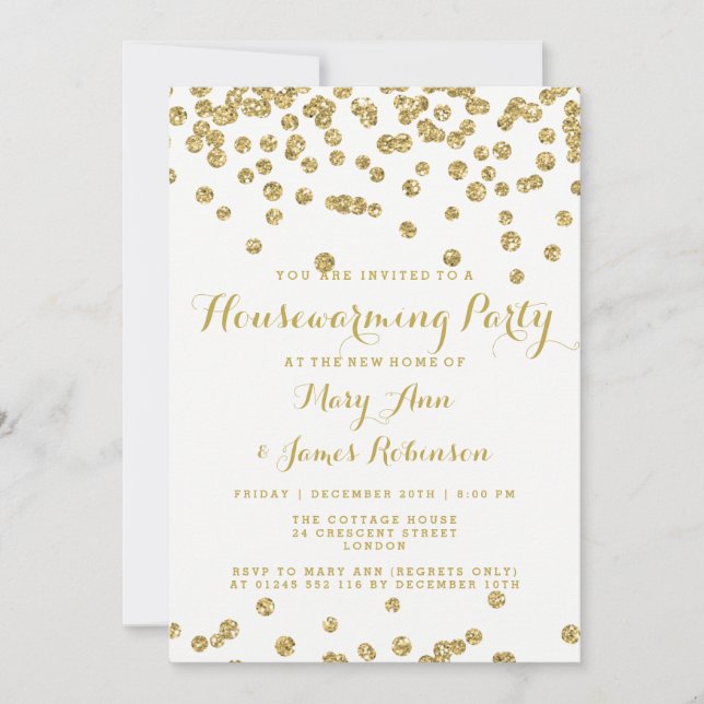 Elegantes Party Housewarming Gold Glitzer Confetti Einladung (Vorderseite)
