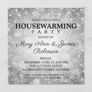 Elegantes Party Housewarming Silver Winter Bokeh Einladung
