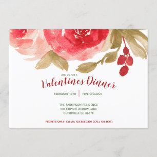 Elegantes Party Watercolor-Rote Rosevalentines Einladung