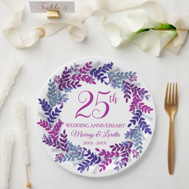 Elegantes Party zum 25-jährigen Jubiläum Pappteller (Hochzeit)