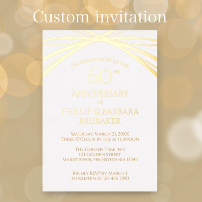 Elegantes Party zum 60. Hochzeitstag Gold Folieneinladung (Customize this elegant gold foil anniversary party invitation. Unique modern arch custom invitation
)