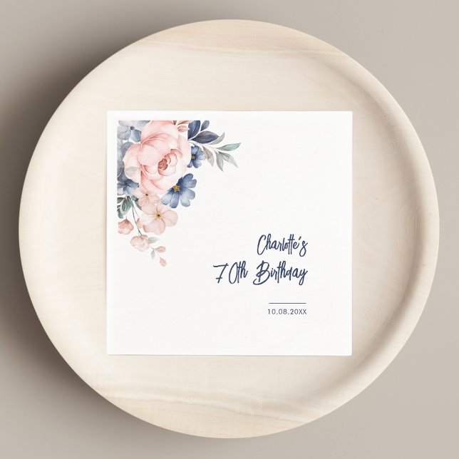 Elegantes Party zum 70. Geburtstag Pink Serviette (Blush Pink Floral 70th Birthday Party Paper Napkins)