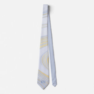 Elegantes Pastel Blue Gold Marmor Muster Initials Krawatte