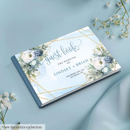Elegantes Pastel Blue White Gold Floral Gästebuch