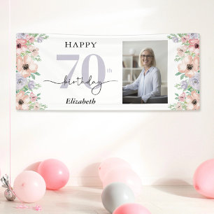 Elegantes Pastel Floral Foto 70. Geburtstagsparty Banner
