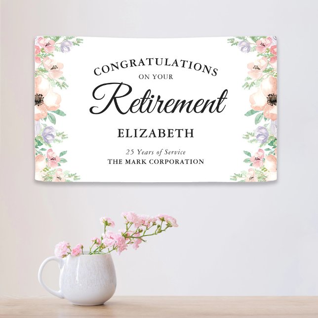 Elegantes Pastel Floral Retirement Party Banner (Von Creator hochgeladen)