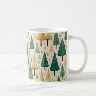Elegantes Pastel Green Gold Weihnachtsbaummuster Kaffeetasse