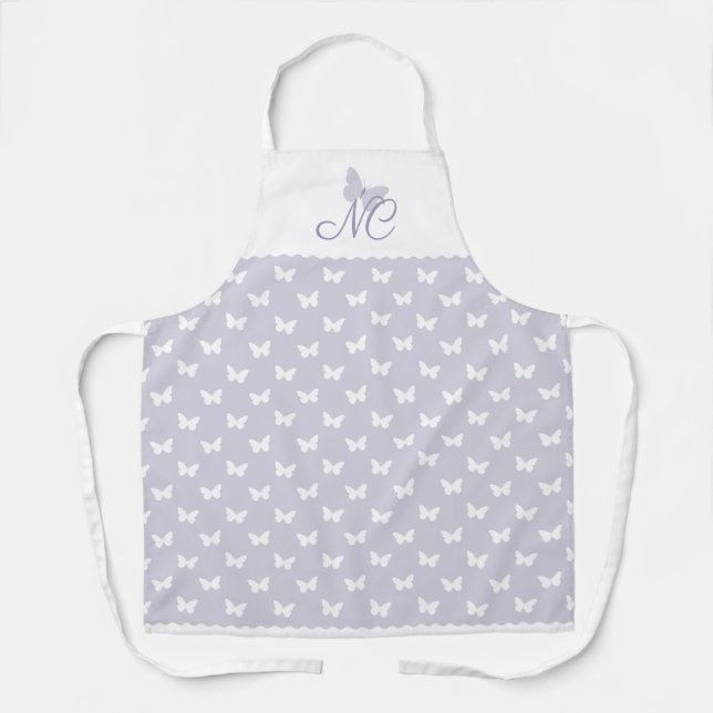 Elegantes Pastel Lavender Monogram Butterfly Muste Schürze (Vorderseite)
