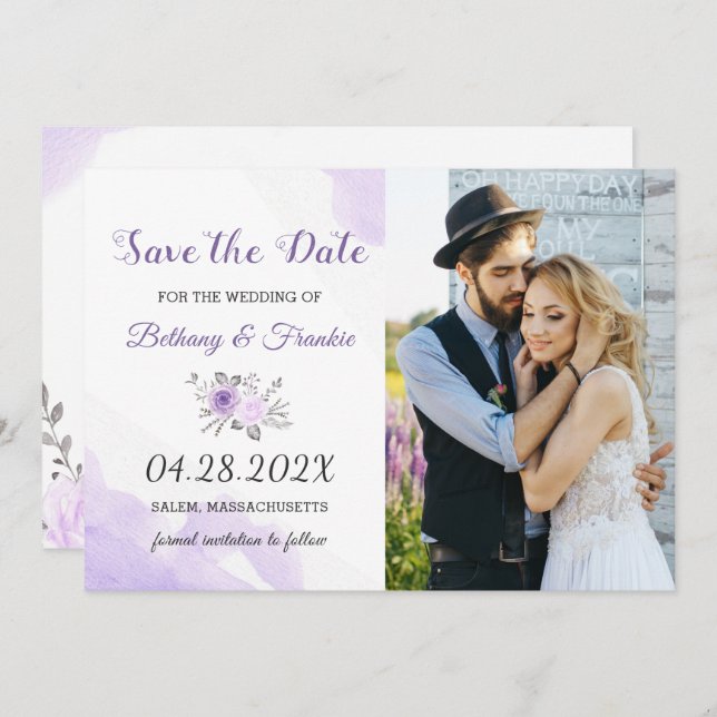 Elegantes Pastel Lila florales Save the Date Foto (Vorne/Hinten)