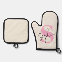 Elegantes Pastel Monogram Oven Mitt & Pot Holder S