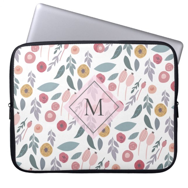 Elegantes Pastel-Muster Monogramm Laptopschutzhülle (Vorderseite)