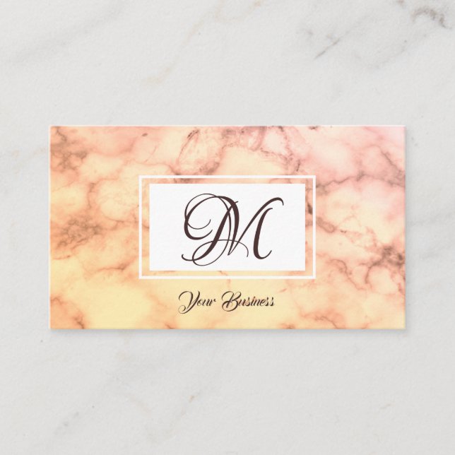 Elegantes Pastel Orange Marmor Stilvolles Monogram Visitenkarte (Vorderseite)