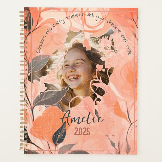 Elegantes Pastel Peach & Sage Foto Planer (Vorderseite)