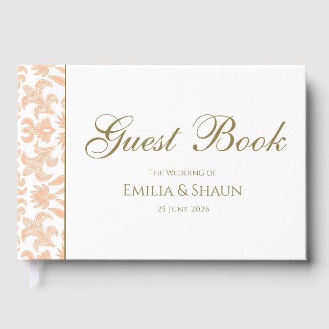 Elegantes Pastel Peach Wedding Guest Book Gästebuch (Vorderseite)