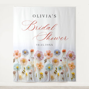 Elegantes Pastel Pink Boho Wildblume Brautparty Wandteppich