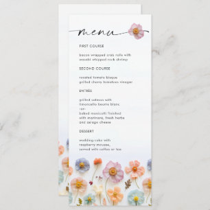 Elegantes Pastel Pink Boho Wildblume Wedding Menu Einladung