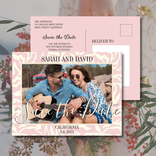 Elegantes Pastel Pink Border Landschaftsbild Foto Postkarte (Von Creator hochgeladen)