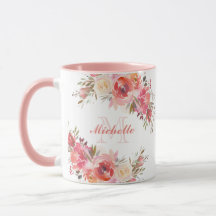Elegantes Pastel Pink Peach Rose Floral Monogramm
