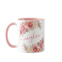 Elegantes Pastel Pink Peach Rose Floral Monogramm