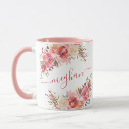 Elegantes Pastel Pink Peach Rose Floral Monogramm  Tasse