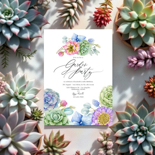 Elegantes Pastel Succulent Garden Party Einladung (Elegant Pastel Succulent Garden Party Invitation)