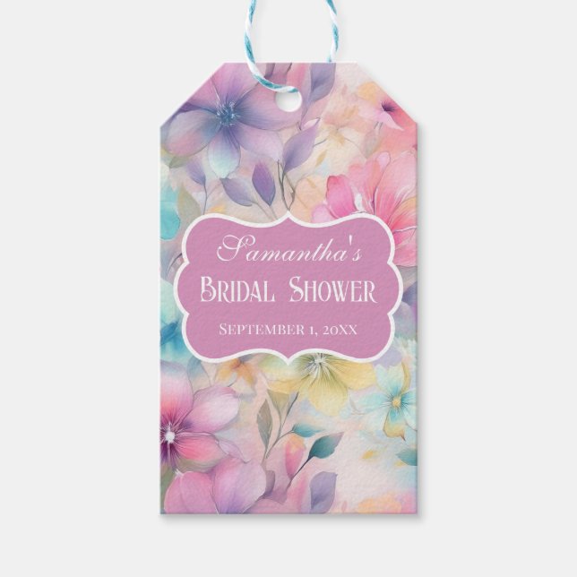 Elegantes Pastel Watercolor Florals Brautparty Geschenkanhänger (Vorderseite)