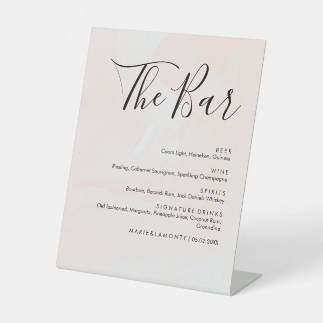 Elegantes Pastel Wedding Drinks Bar Menu Sockelschild (Vorderseite)