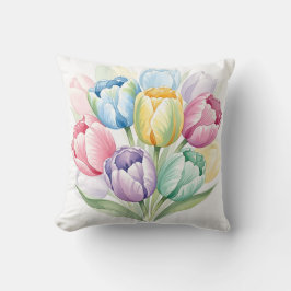Elegantes Pastell-Aquarell-Tulpenstrauß-Dekor Kissen