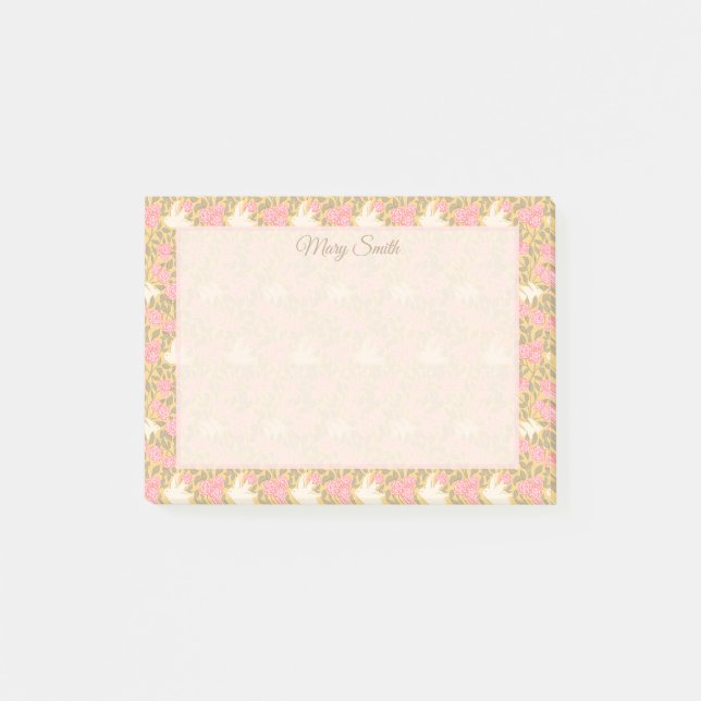 Elegantes Pastell-Blumen-Vogel-Rahmen-Design Post-it Klebezettel (Vorderseite)