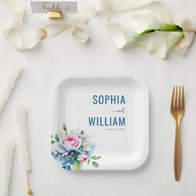 Elegantes Pastell-Blumenbouquet Pappteller (Hochzeit)