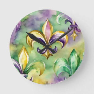 Elegantes Pastell-Mardi Gras  Runde Wanduhr