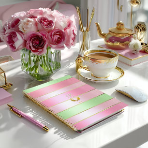 Elegantes Pastell-Pink und Grün Gestreift Planer